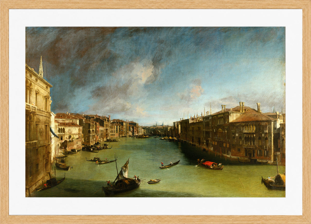 Canaletto Print, Grand Canal from Palazzo Balbi towards the Rialto (between 1720 and 1723) — oak frame
