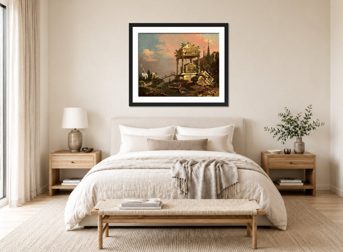Canaletto Print, Imaginary View with a Tomb by the Lagoon (early 1740s) — bedroom