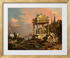 Canaletto Print, Imaginary View with a Tomb by the Lagoon (early 1740s) — gold frame