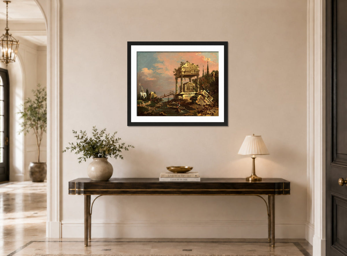 Canaletto Print, Imaginary View with a Tomb by the Lagoon (early 1740s) — hallway