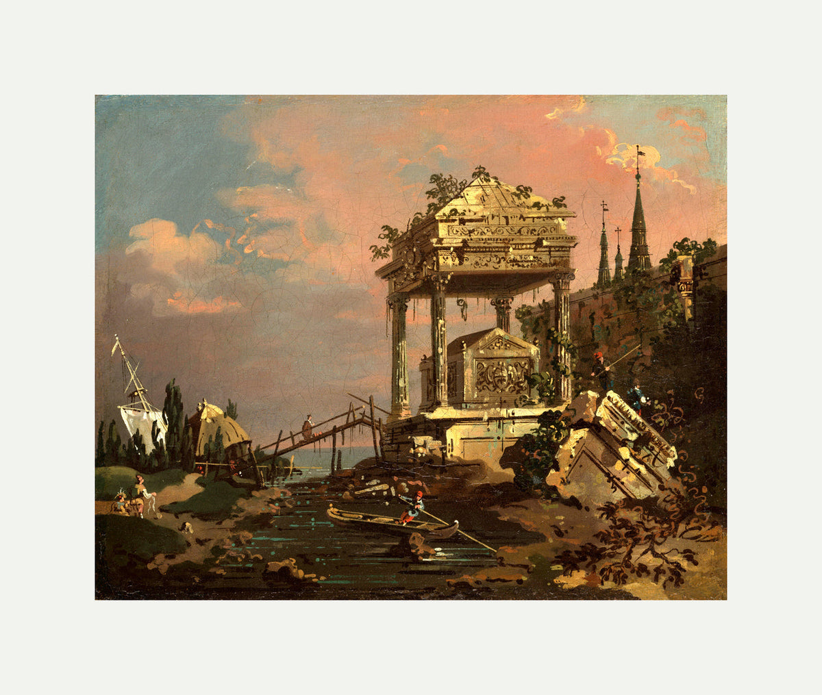 Canaletto Print, Imaginary View with a Tomb by the Lagoon (early 1740s) — rolled canvas