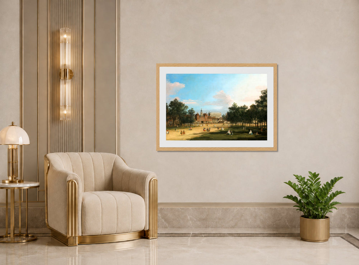 Canaletto Print, London: The Old Horse Guards and Banqueting Hall, Whitehall, from St James’s Park — art deco roomset