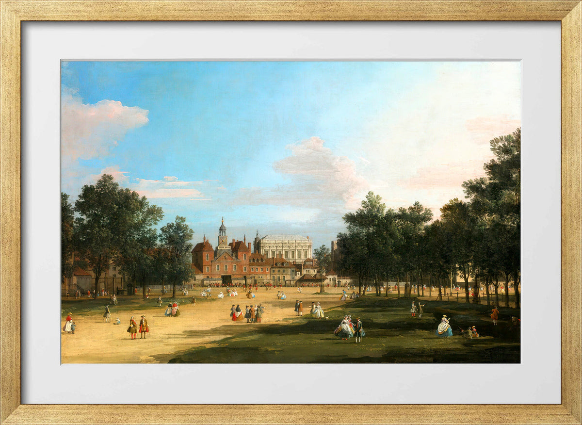 Canaletto Print, London: The Old Horse Guards and Banqueting Hall, Whitehall, from St James’s Park — gold frame