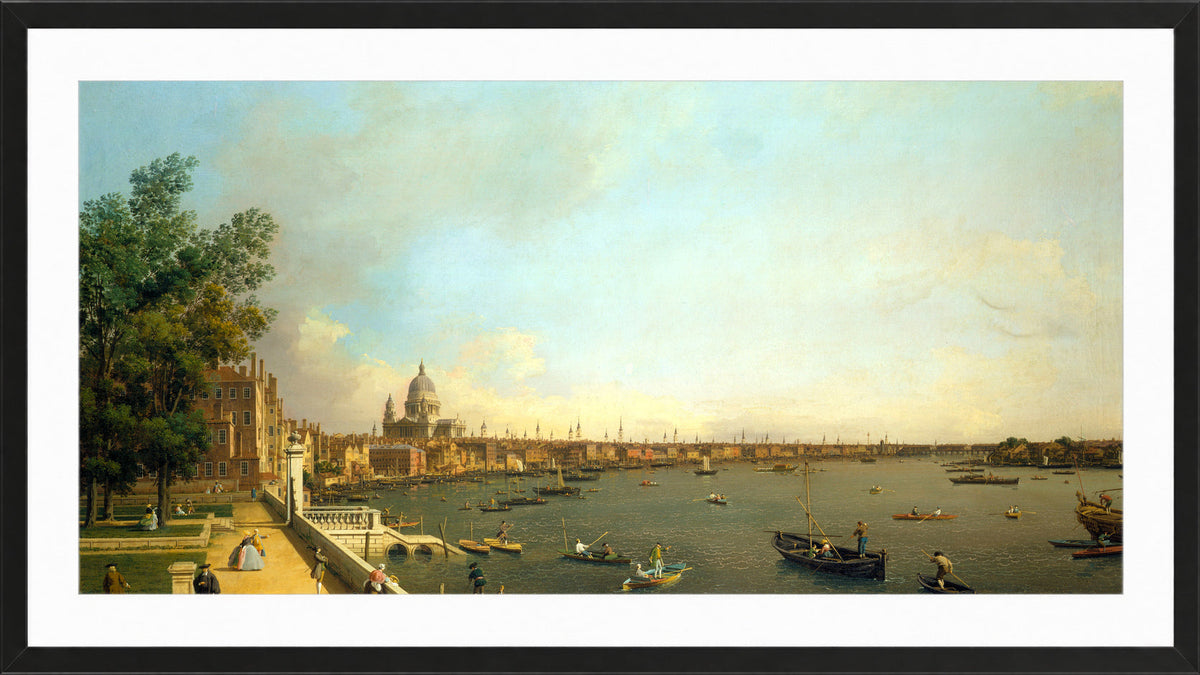 Canaletto Print, London: The Thames from Somerset House Terrace towards the City — black frame