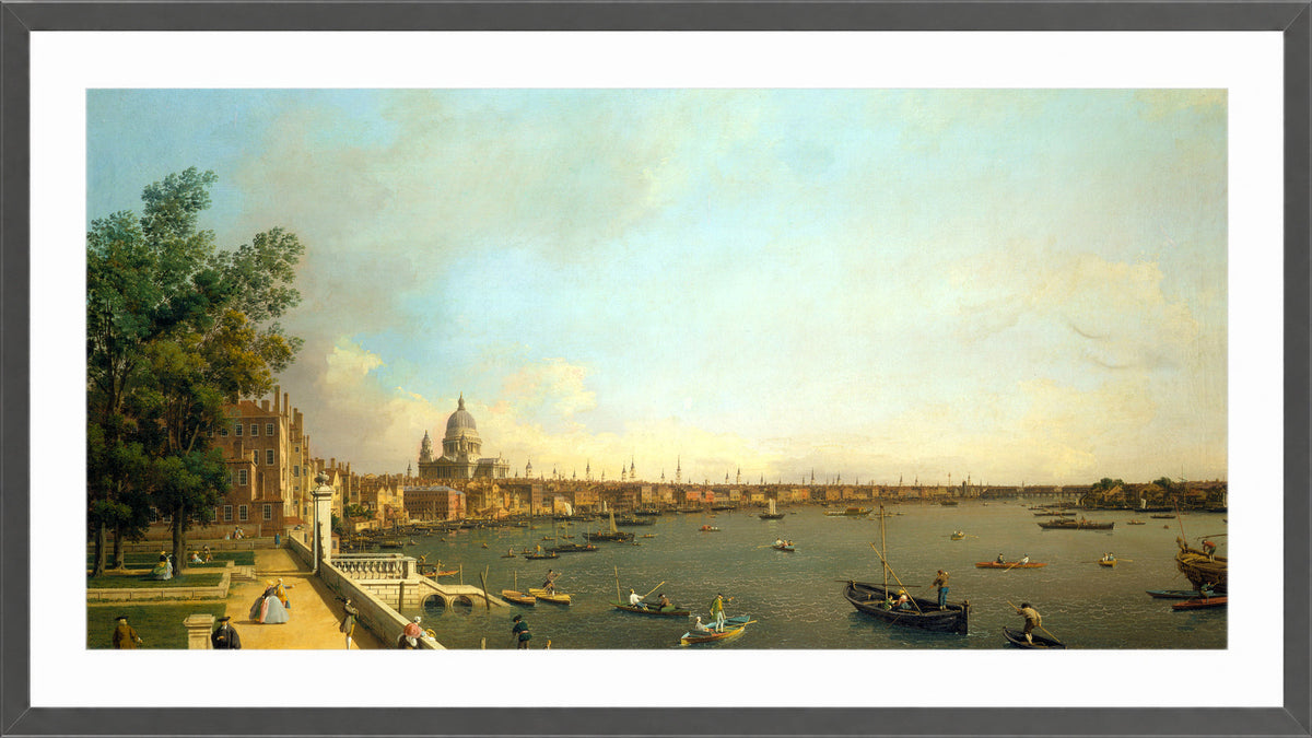 Canaletto Print, London: The Thames from Somerset House Terrace towards the City — dark grey frame