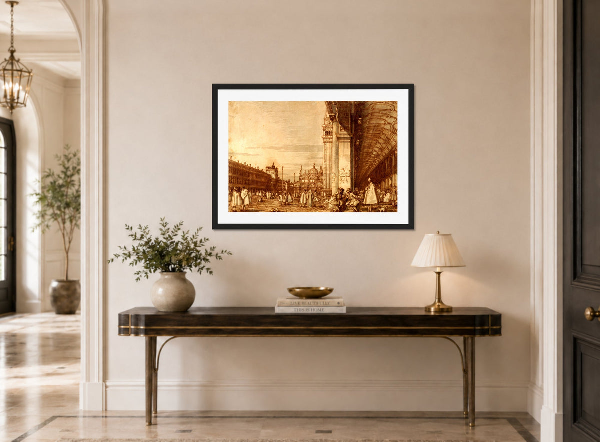 Canaletto Print, Piazza San Marco from the Southwest Corner, with the Procuratie Nuove on the Right — hallway