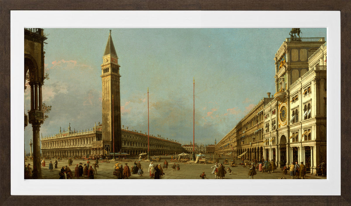 Canaletto Print, Piazza San Marco Looking South and West (1763) — brown frame