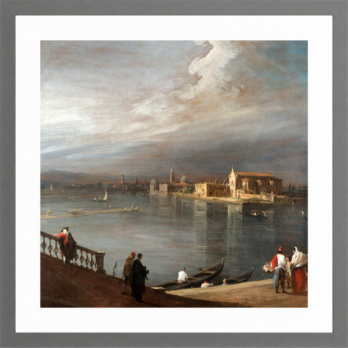 Canaletto Print, San Cristoforo, San Michele, and Murano from the Fondamenta Nuove, Venice (1722–1723) — light grey frame