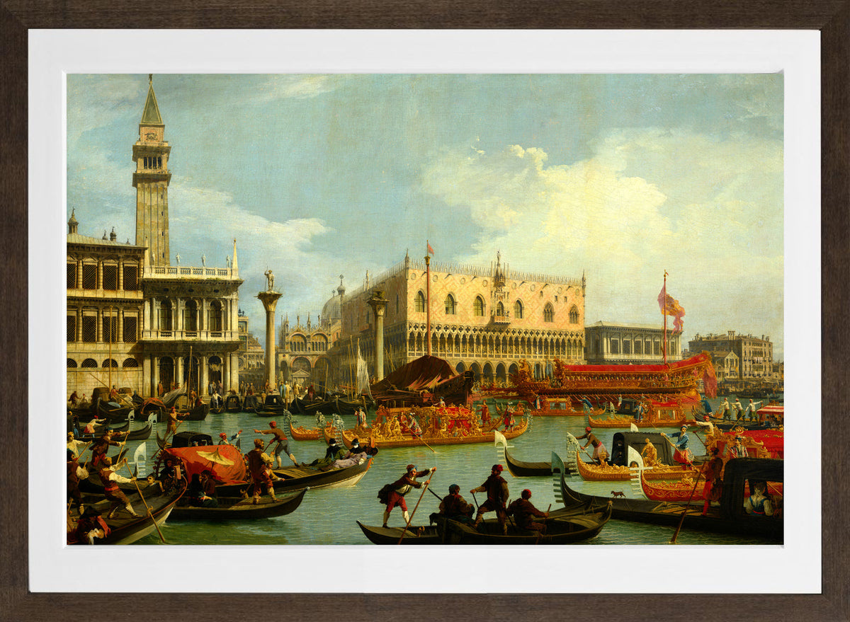 Canaletto Print, The Bucintore Returning to the Molo on Ascension Day (1727 - 1729) — brown frame