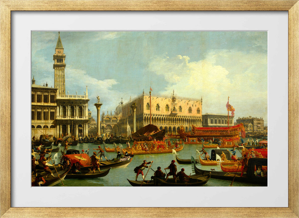 Canaletto Print, The Bucintore Returning to the Molo on Ascension Day (1727 - 1729) — gold frame