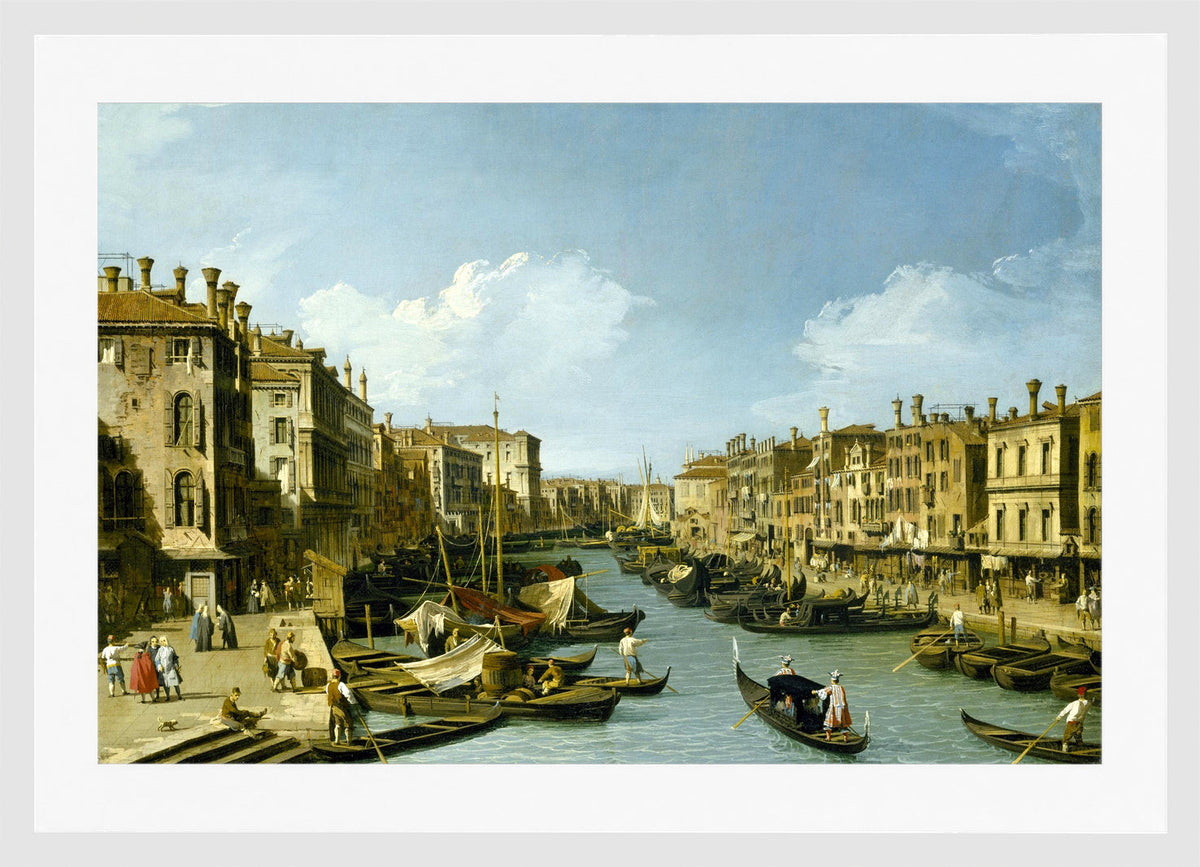 Canaletto Print, The Grand Canal near the Rialto Bridge, Venice (1728-1732) — white frame