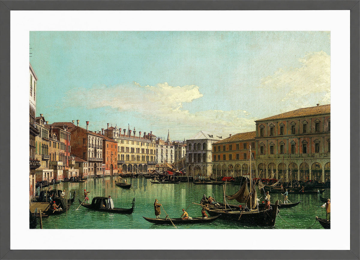 Canaletto Print, The Grand Canal, Venice, Looking South toward the Rialto Bridge (1730s) — dark grey frame