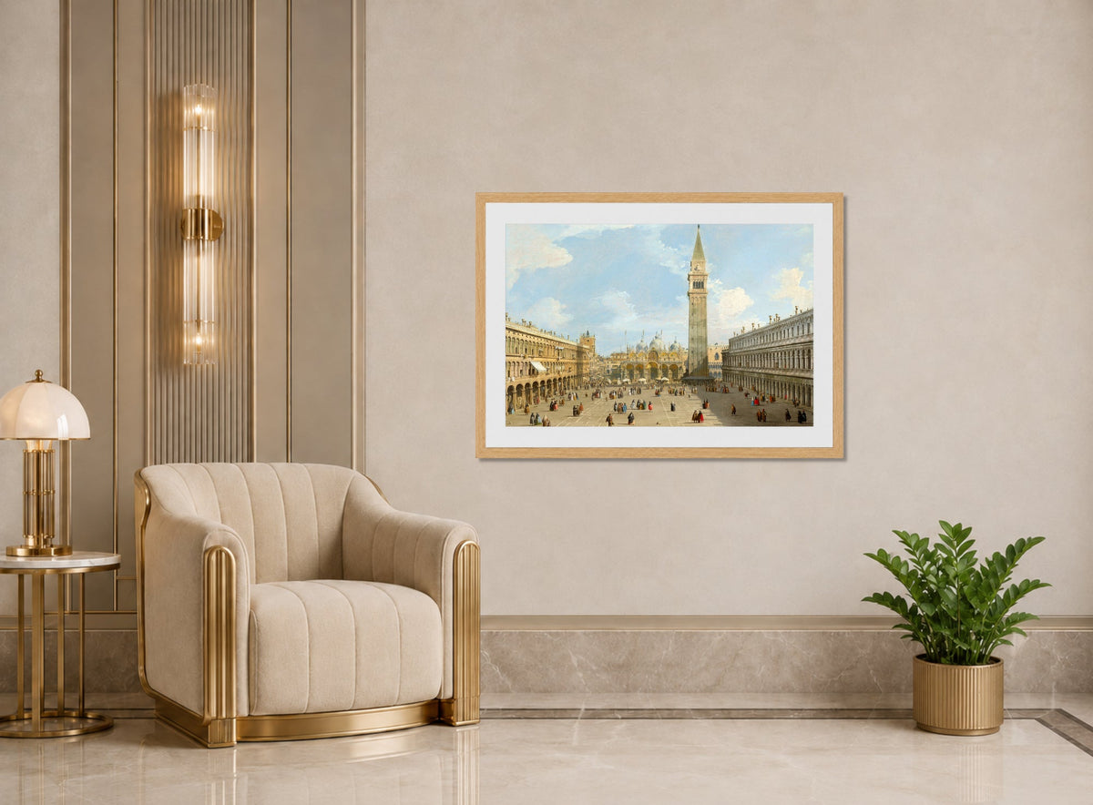Canaletto Print, The Piazza San Marco, Venice, looking east towards the basilica — art deco roomset