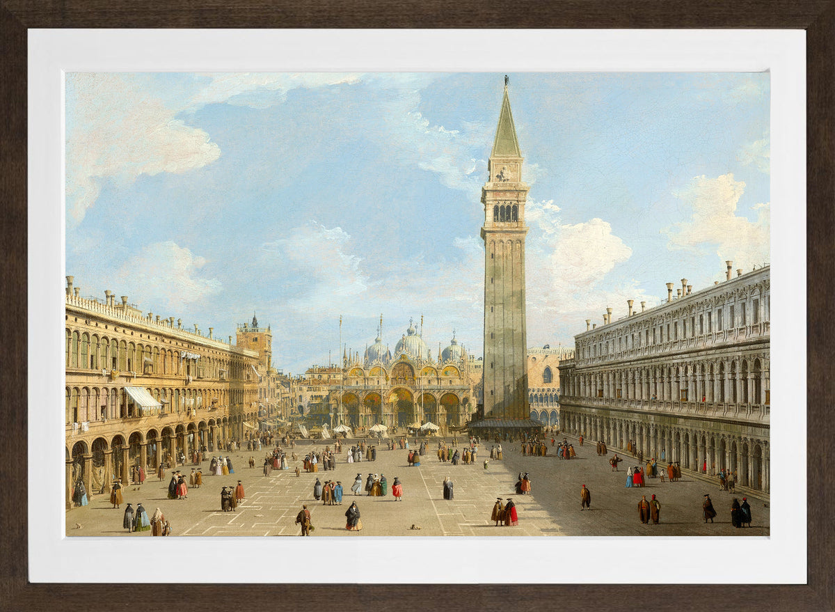 Canaletto Print, The Piazza San Marco, Venice, looking east towards the basilica — brown frame