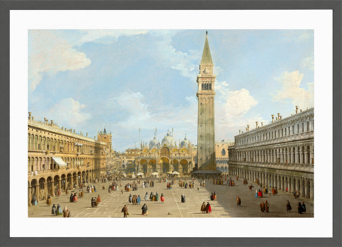 Canaletto Print, The Piazza San Marco, Venice, looking east towards the basilica — dark grey frame