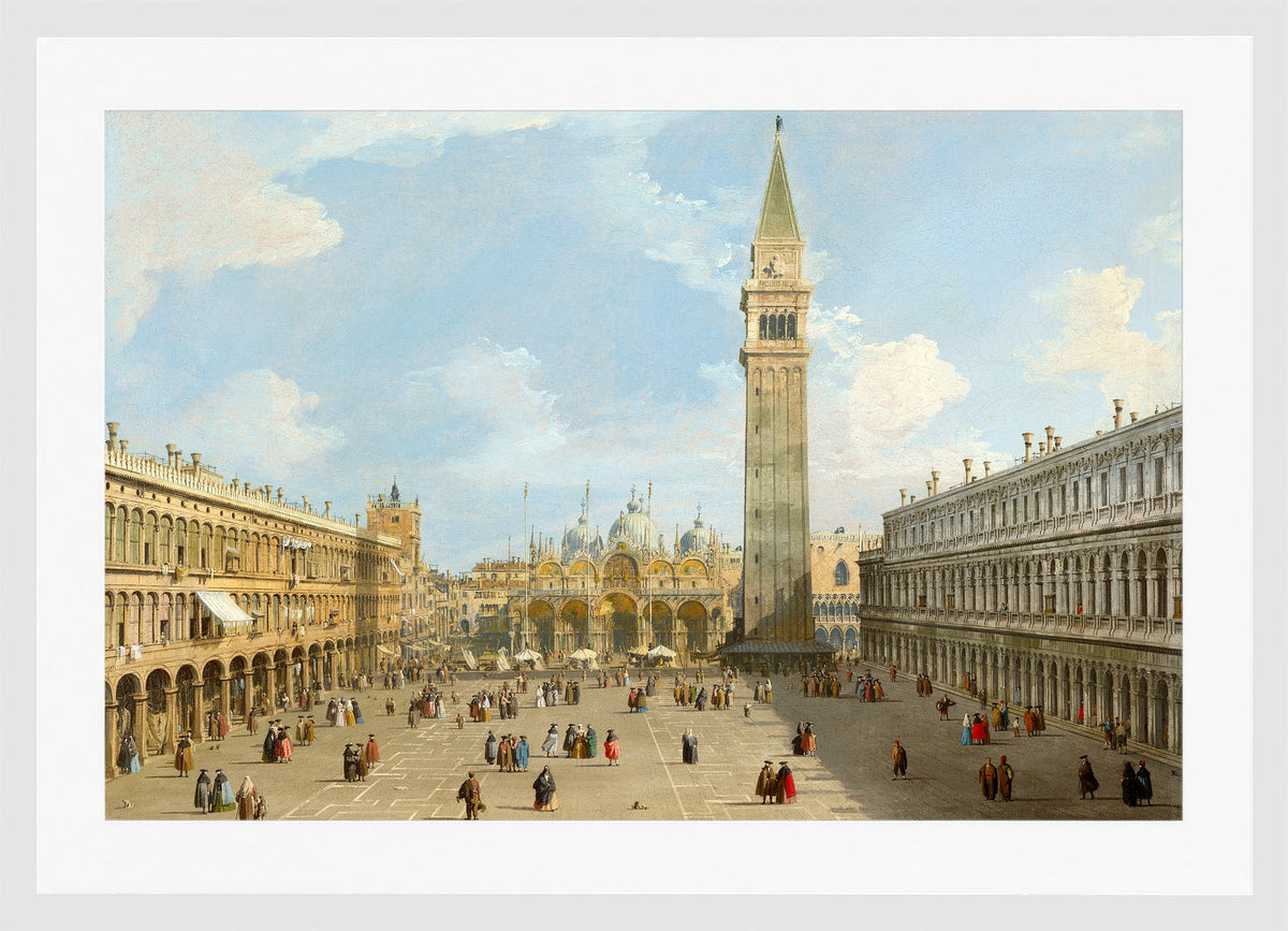 Canaletto Print, The Piazza San Marco, Venice, looking east towards the basilica — white frame