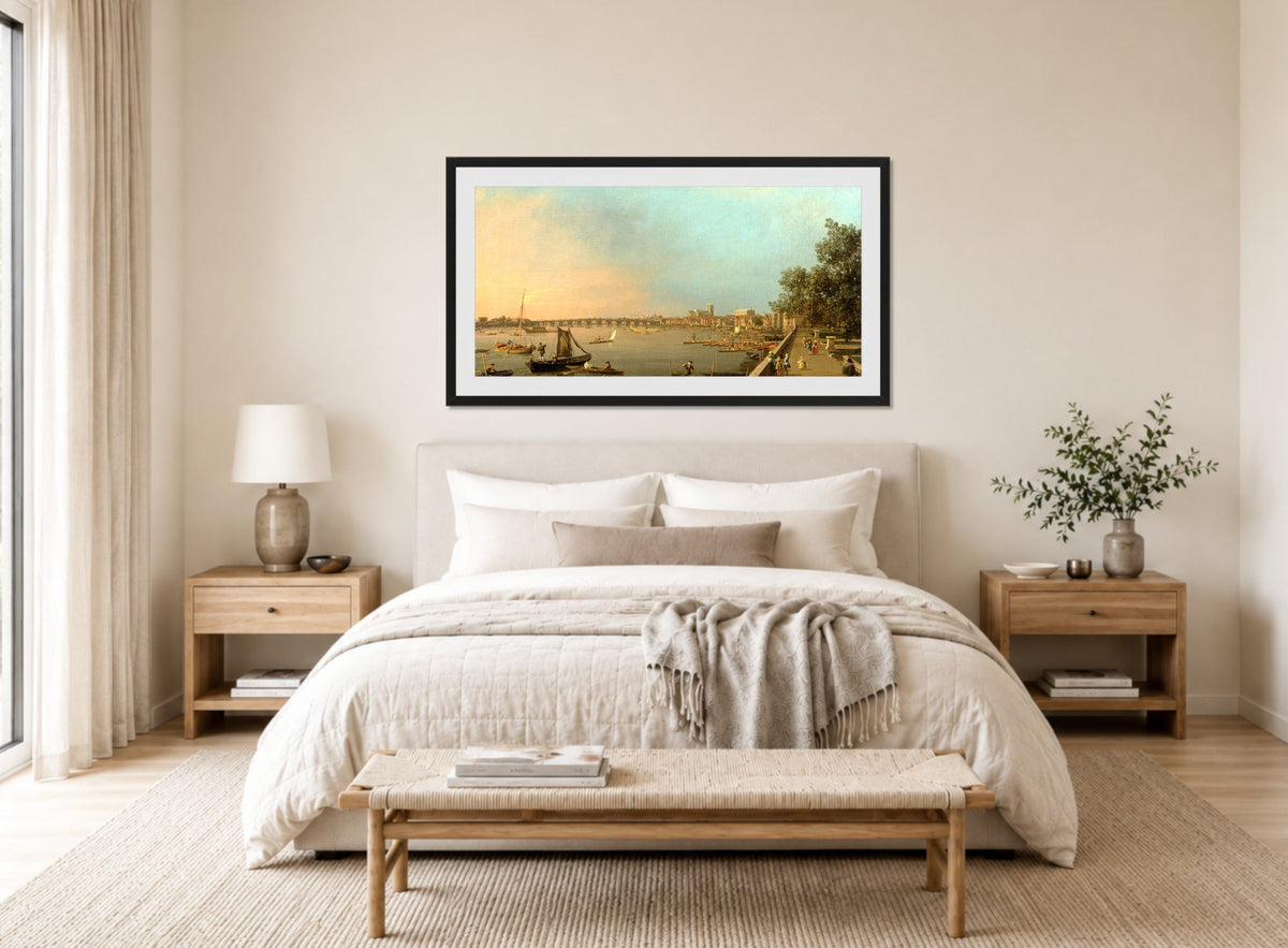 Canaletto Print, The Thames from the Terrace of Somerset House, Looking toward Westminster — bedroom