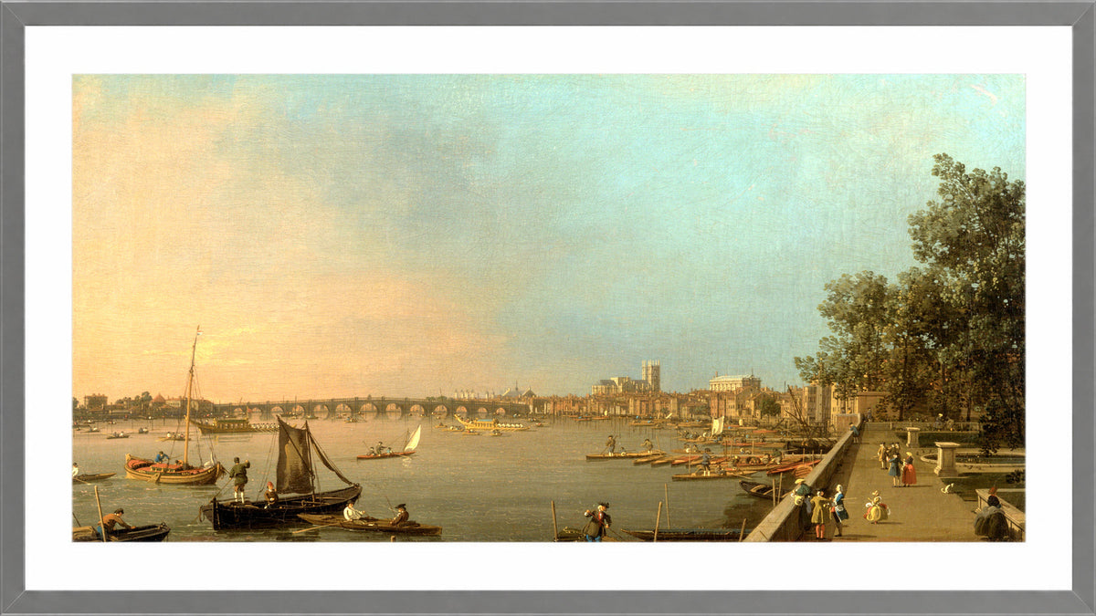 Canaletto Print, The Thames from the Terrace of Somerset House, Looking toward Westminster — light grey frame