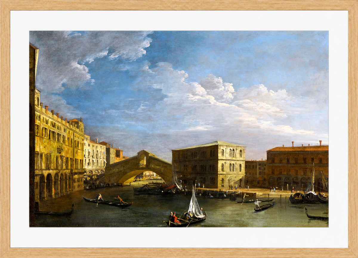 Canaletto Print, Venice, a view of the Grand Canal and the Rialto Bridge from the North — oak frame