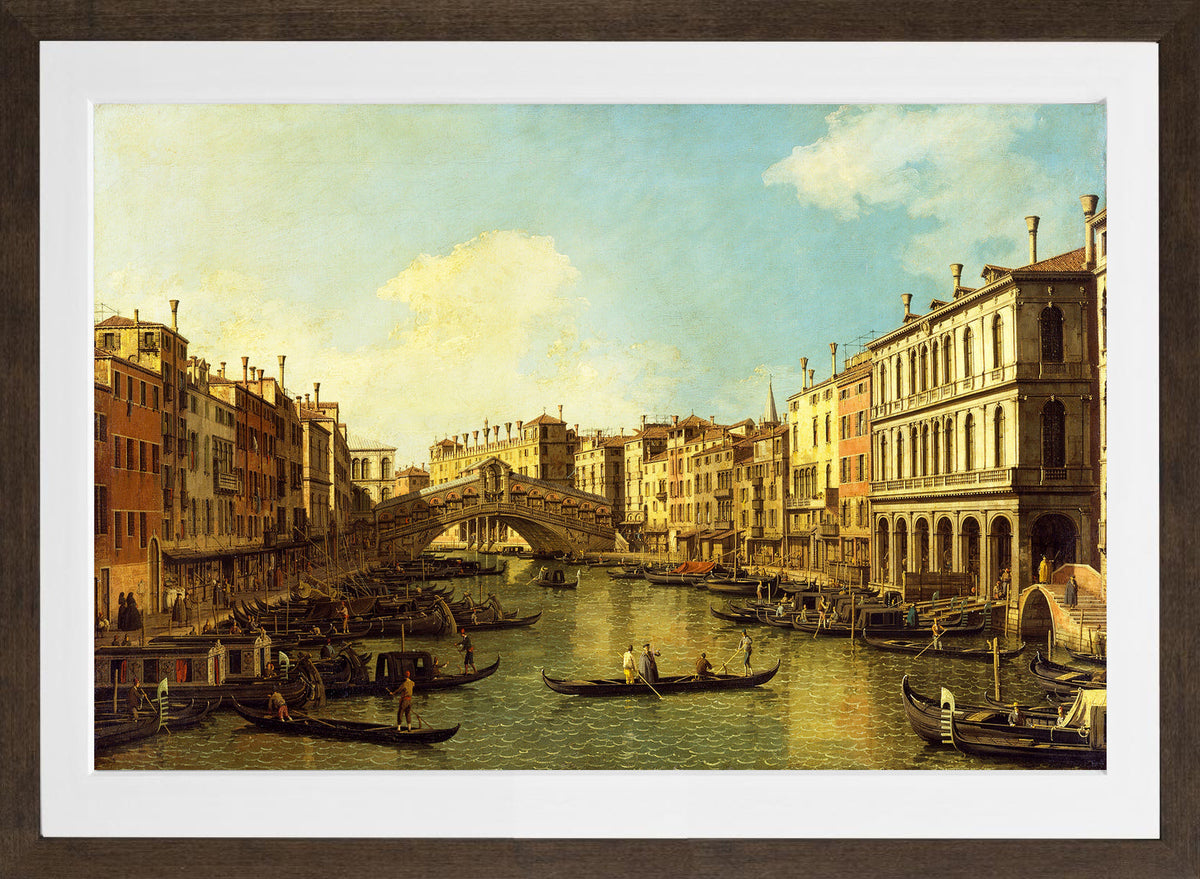 Canaletto Print, Venice, the Grand Canal from the Palazzo Dolfin-Manin to the Rialto Bridge — brown frame