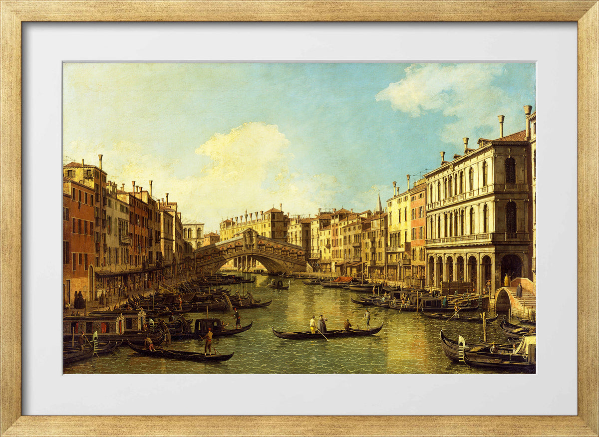 Canaletto Print, Venice, the Grand Canal from the Palazzo Dolfin-Manin to the Rialto Bridge — gold frame