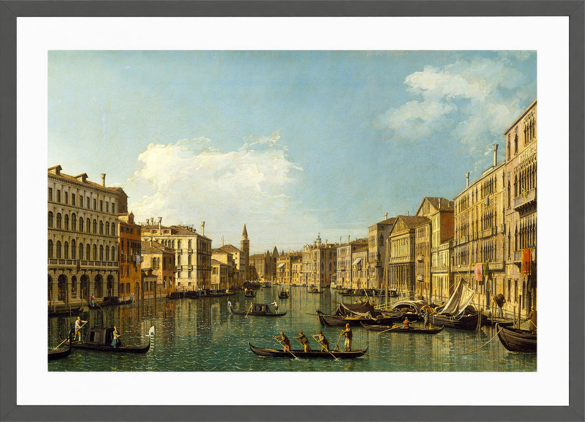 Canaletto Print, Venice, the Grand Canal from the Palazzo Foscari to the Carità — dark grey frame