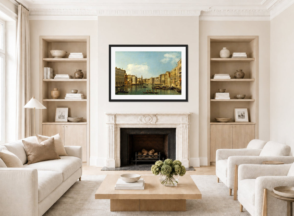 Canaletto Print, Venice, the Grand Canal from the Palazzo Foscari to the Carità — living room roomset