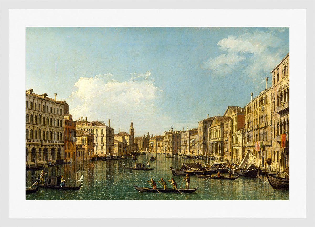 Canaletto Print, Venice, the Grand Canal from the Palazzo Foscari to the Carità — white frame