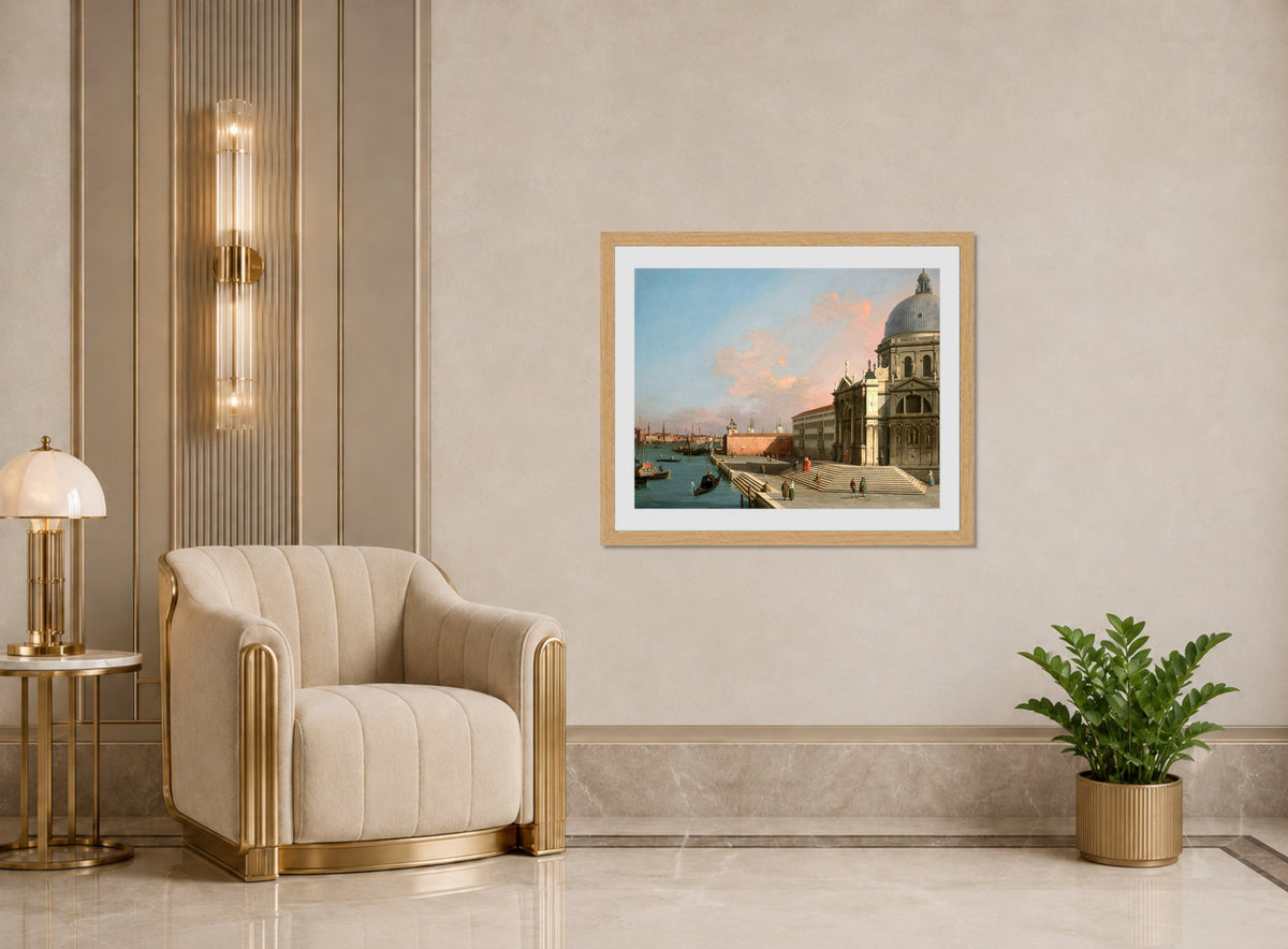 Canaletto Print, Venice, the Grand Canal looking East with Santa Maria della Salute — art deco roomset