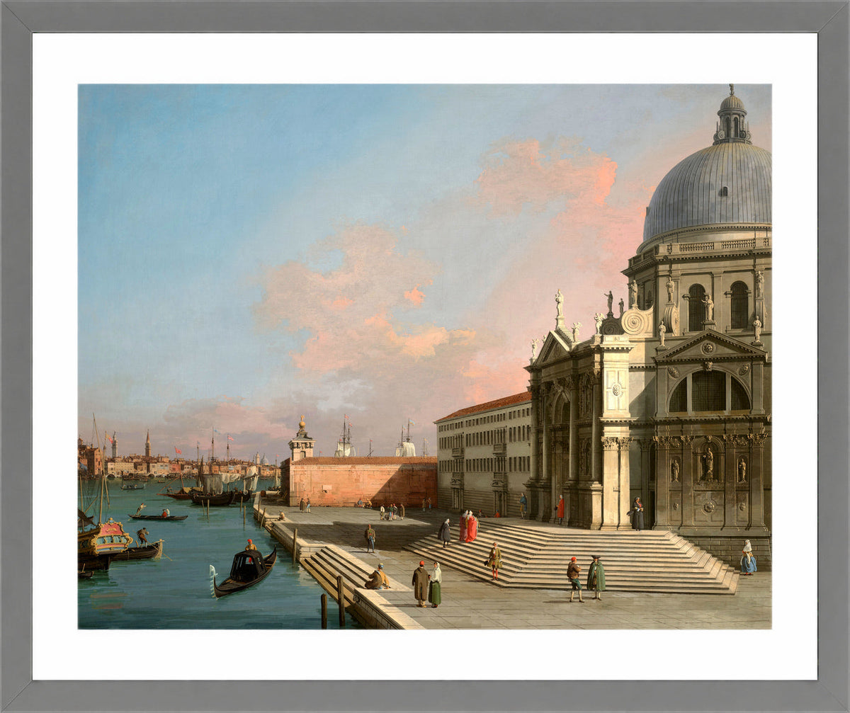 Canaletto Print, Venice, the Grand Canal looking East with Santa Maria della Salute — light grey frame