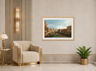 Canaletto Print, Venice, the Grand Canal looking South, from the Ca’ Da Mosto toward the Rialto Bridge — art deco roomset