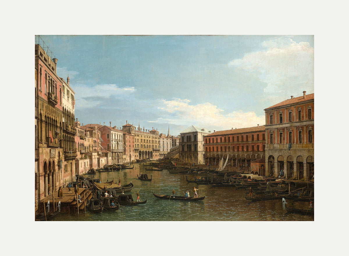 Canaletto Print, Venice, the Grand Canal looking South, from the Ca’ Da Mosto toward the Rialto Bridge — rolled canvas