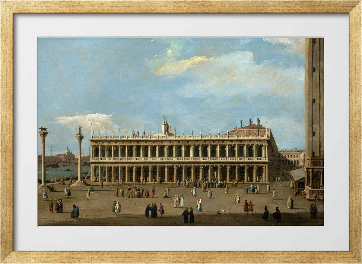 Canaletto Print, Venice, the Piazzetta, looking west, with the Libreria — gold frame