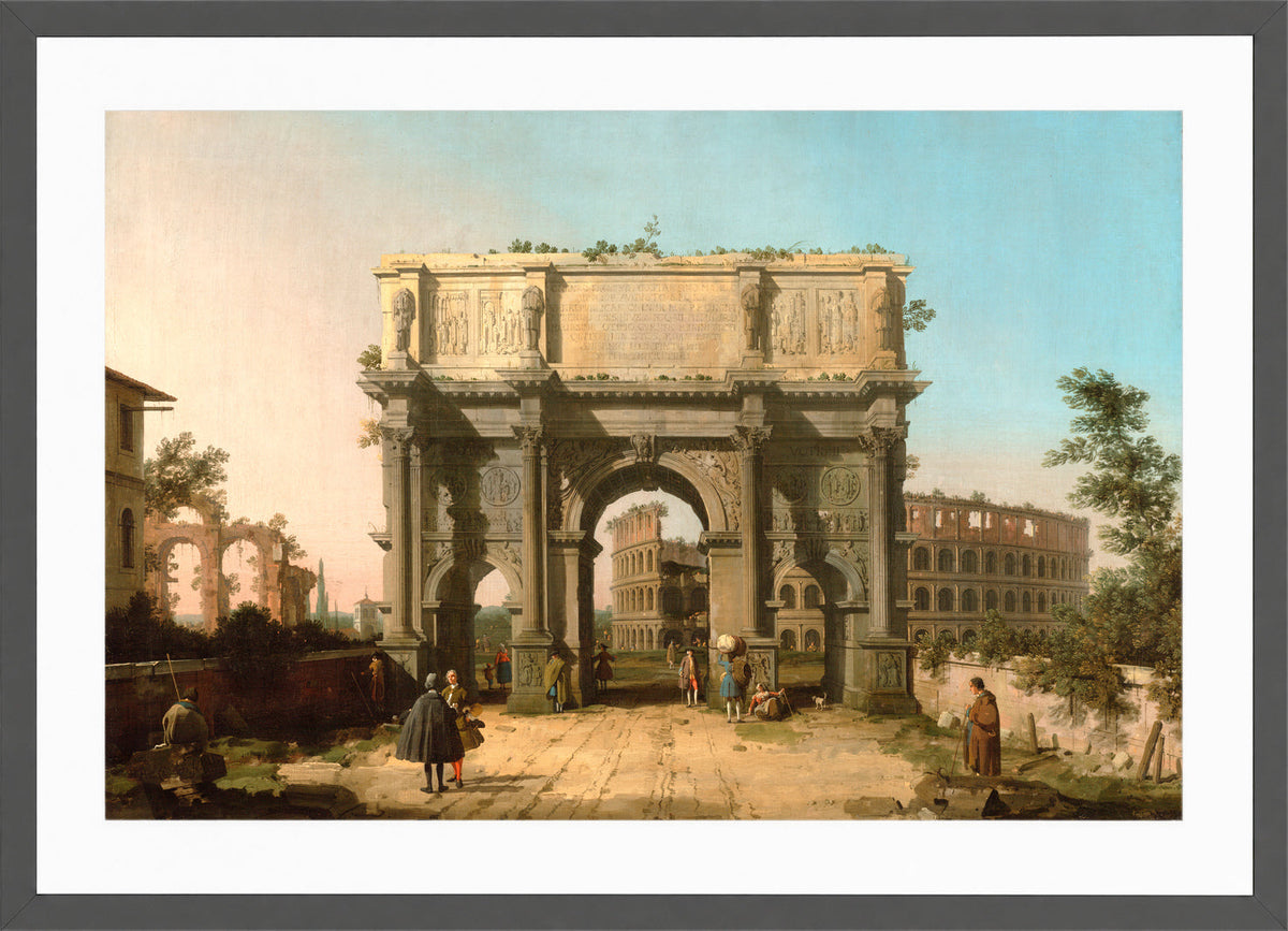 Canaletto Print, View of the Arch of Constantine with the Colosseum — dark grey frame