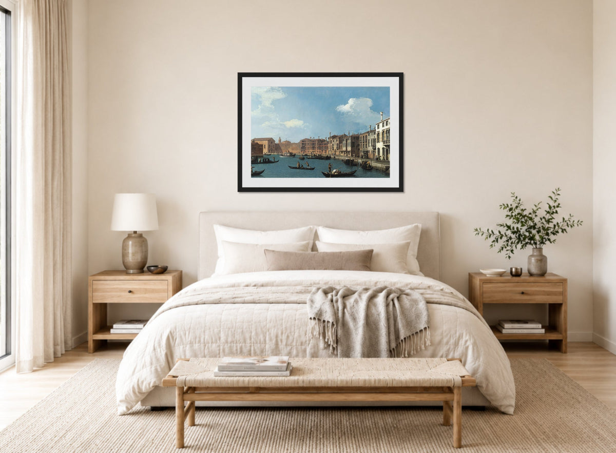 Canaletto Print, Vue du canal de Santa Chiara, à Venise (View of the Santa Chiara Canal, Venice) (1730) — bedroom