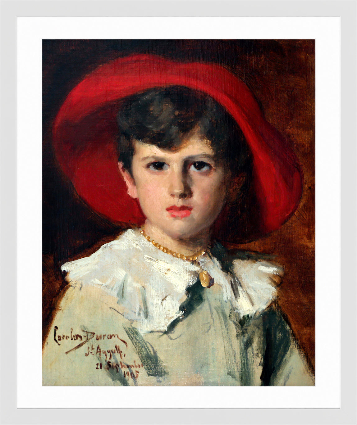 Carolus-Duran Print, Child in a Red Hat (Michel Feydeau, Son of Georges) (1905) — white frame