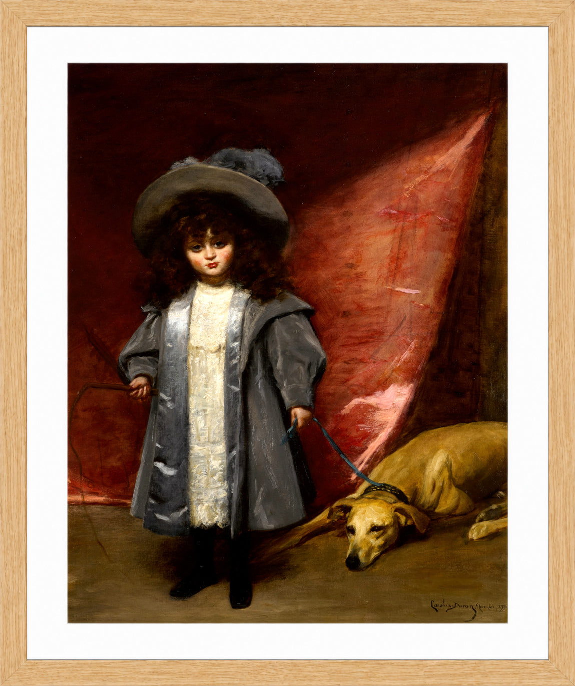 Carolus-Duran Print, Child with Dog (1899) — oak frame