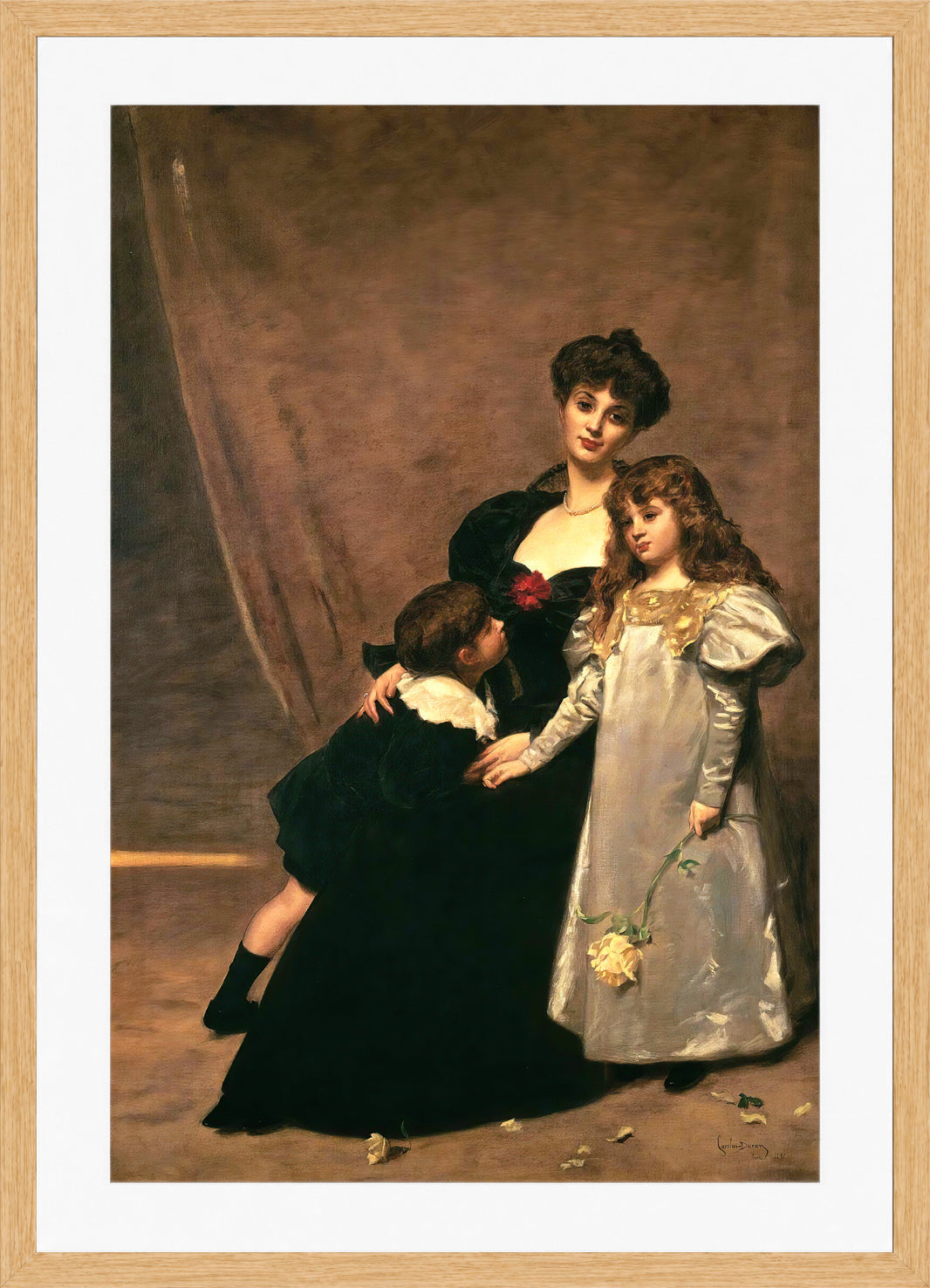 Carolus-Duran Print, Mother and Children (Madame Feydeau and Her Children) (1897) — oak frame