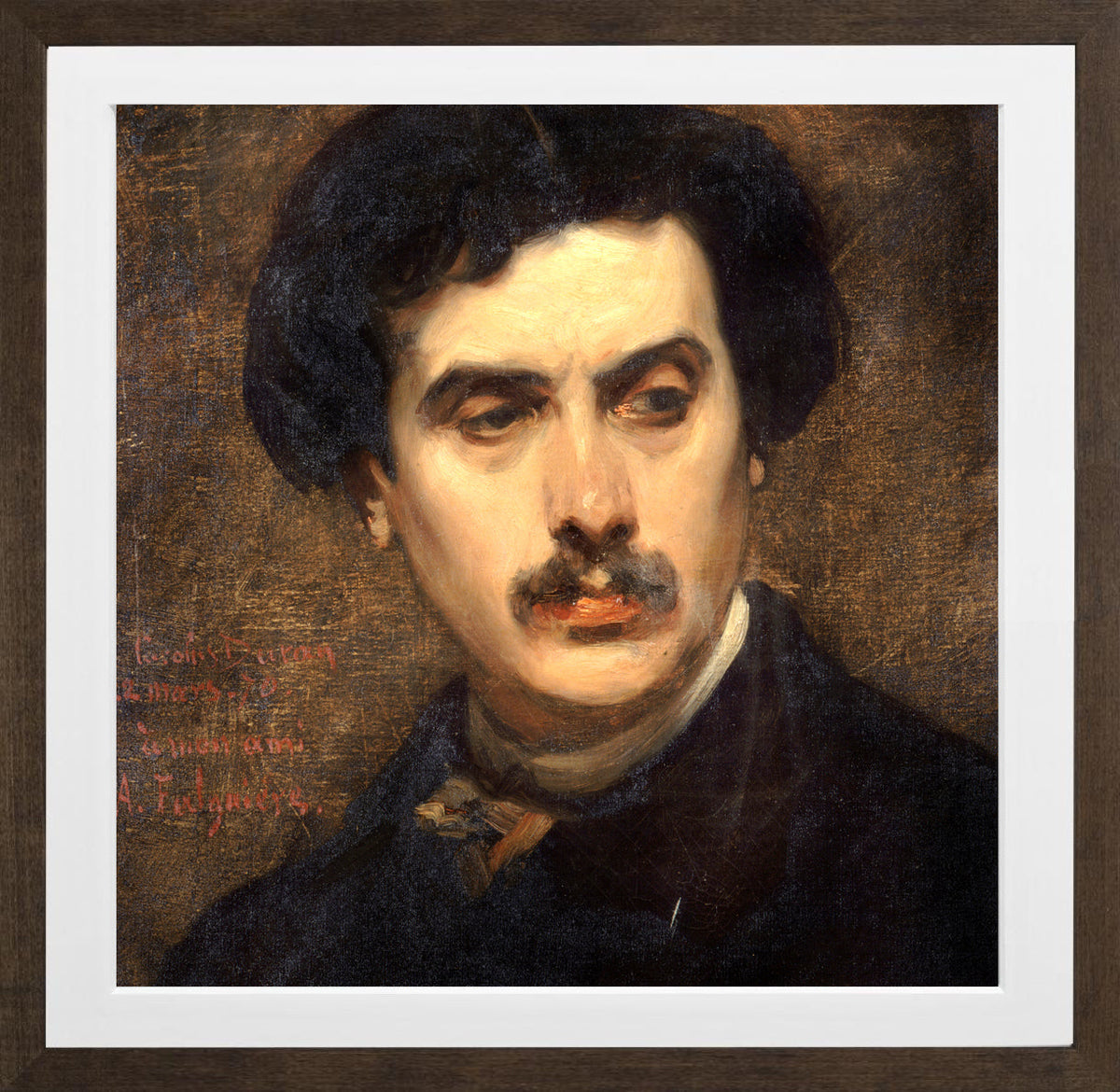 Carolus-Duran Print, Portrait of Alexandre Falguière (1870) — brown frame