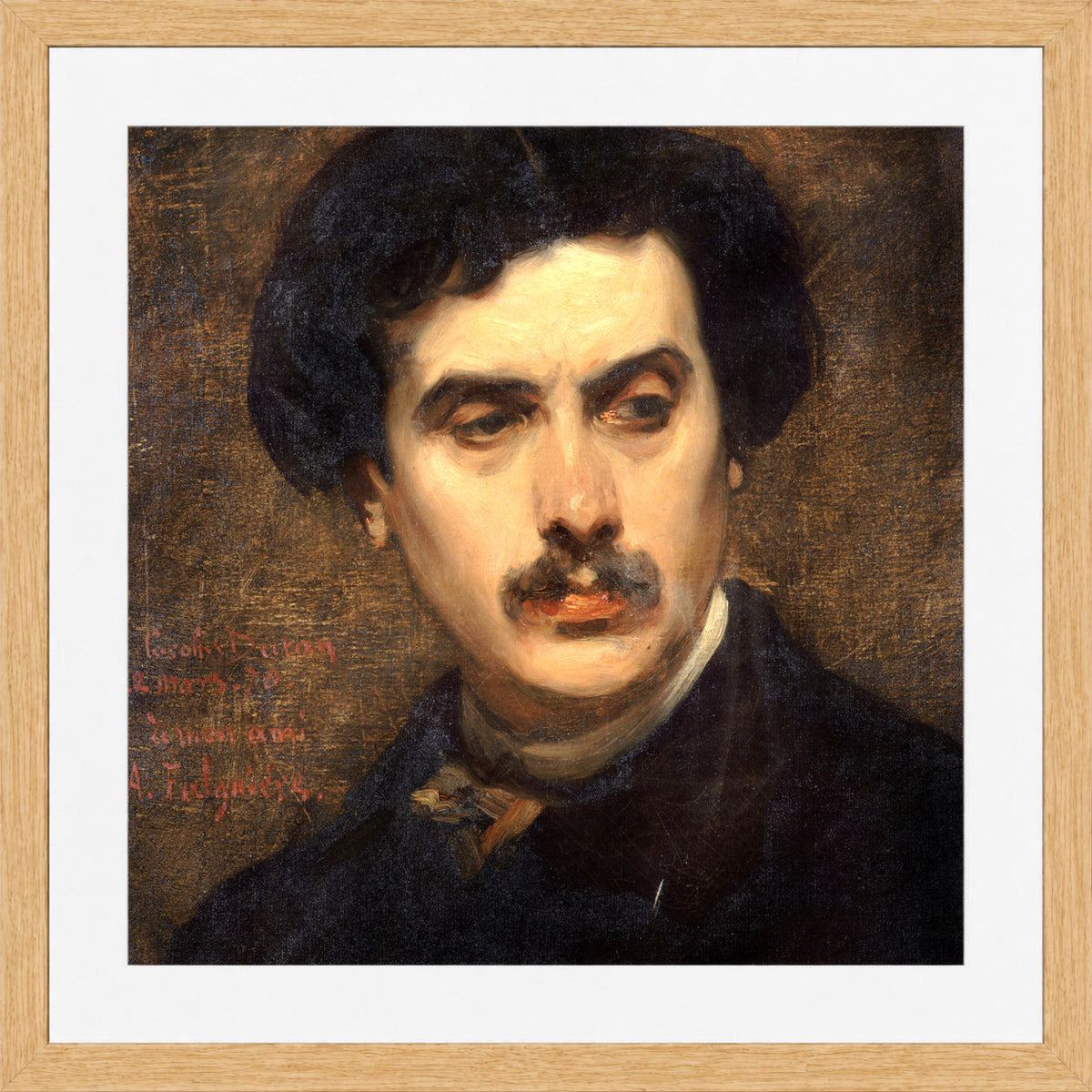 Carolus-Duran Print, Portrait of Alexandre Falguière (1870) — oak frame