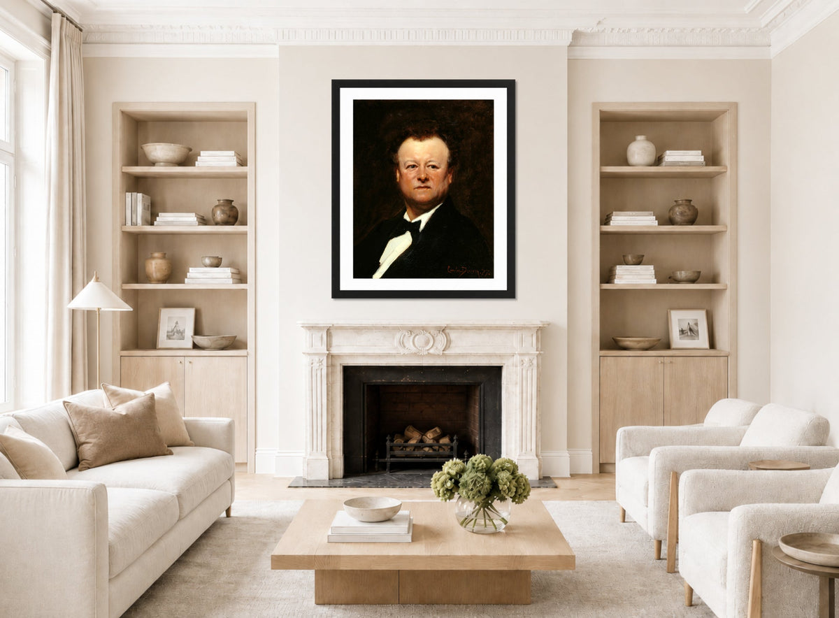 Carolus-Duran Print, Portrait of Jean-François Berthelier (1877) — living room roomset