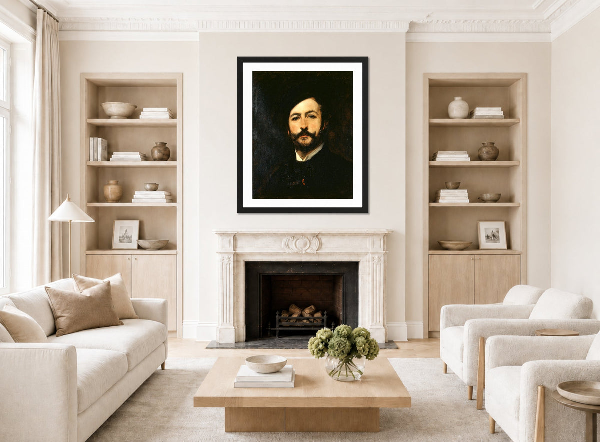 Carolus-Duran Print, Portrait of Baron Antoine d’Ezpeleta (1882) — living room roomset