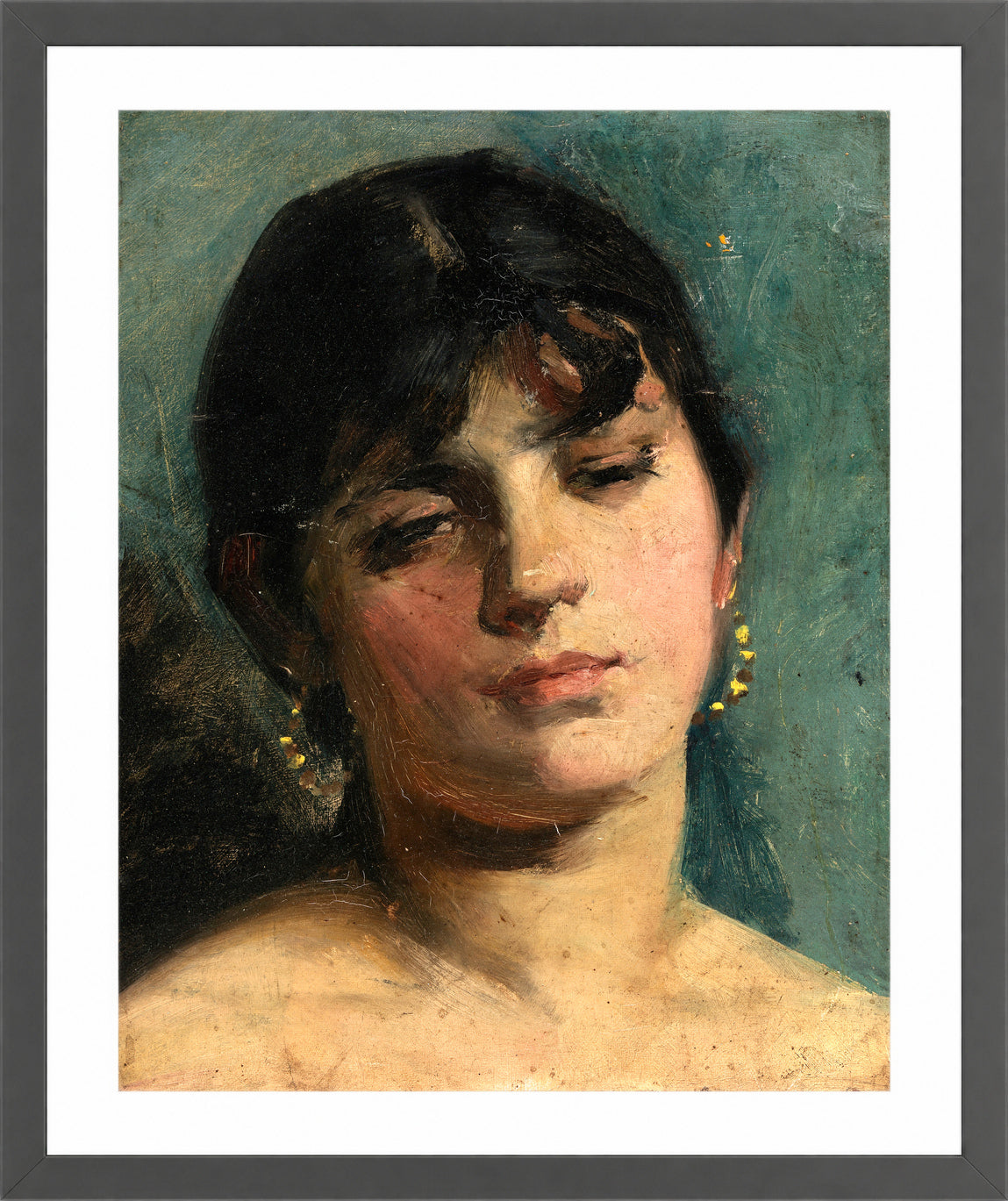 Carolus-Duran Print, Portrait Sketch of a Young Girl (1885) — dark grey frame