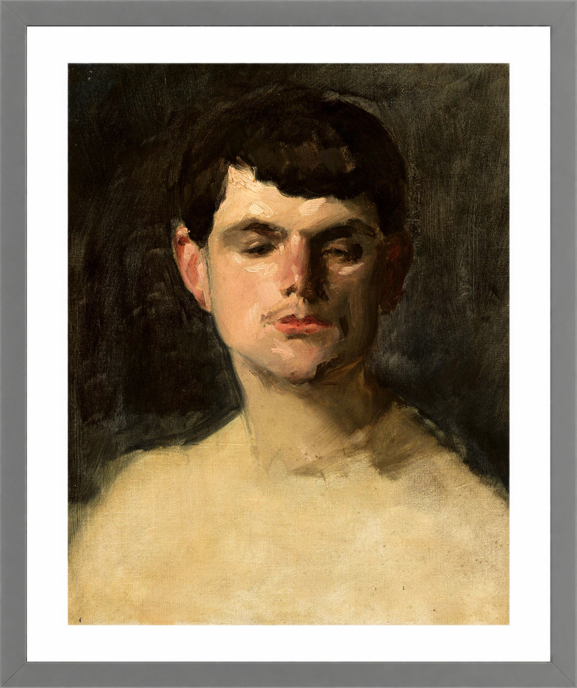 Carolus-Duran Print, Study of a Male Head (1885) — light grey frame