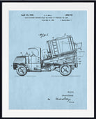 A framed vintage patent print of a 1935 cement truck