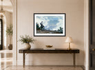 Charles Courtney Curran Print, After the Storm displayed above a console table