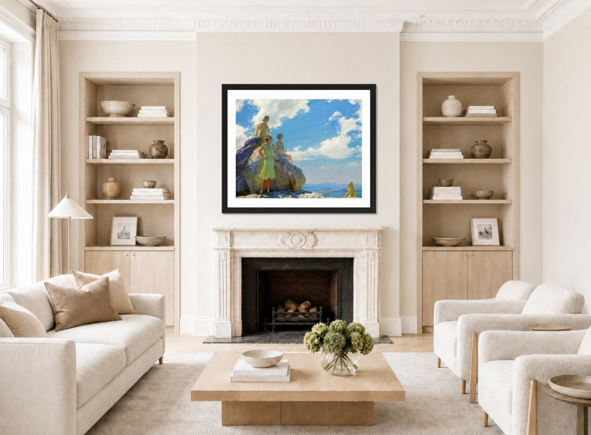 Charles Courtney Curran Print, Bear Rocks displayed in a Scandinavian living room