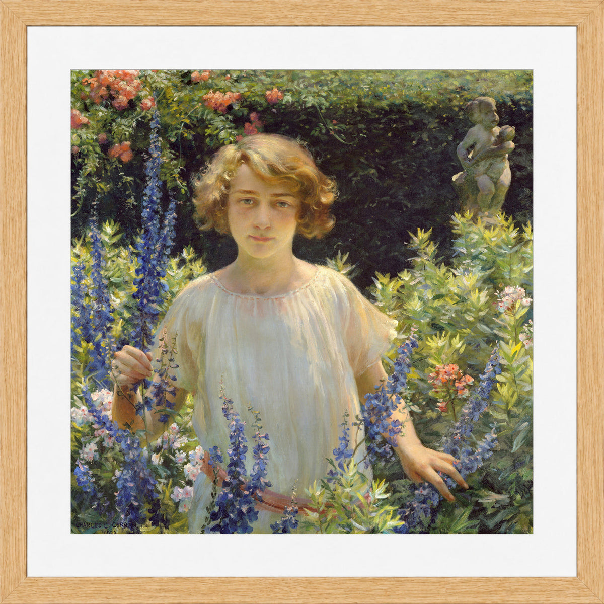Charles Courtney Curran Print, Betty Gallowhur (Betty Newell) (1922) in a light oak frame