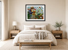 Charles Courtney Curran Print, Chrysanthemums (1890) displayed above a bed
