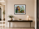 Charles Courtney Curran Print, Chrysanthemums (1890) displayed above a console table